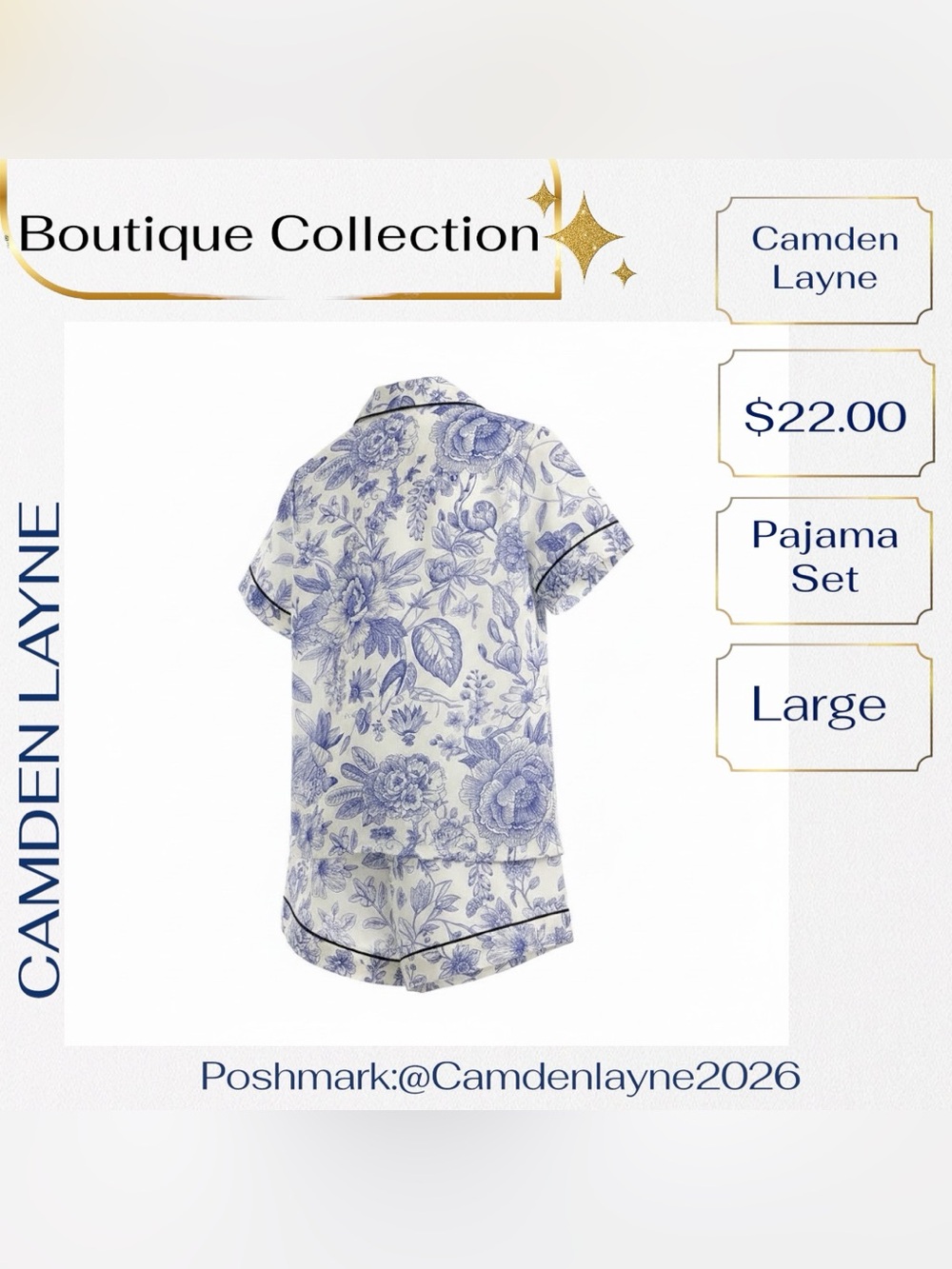 Camden Layne Blue and White Floral Short Sleeve Pajama Set - Picture 4 of 7